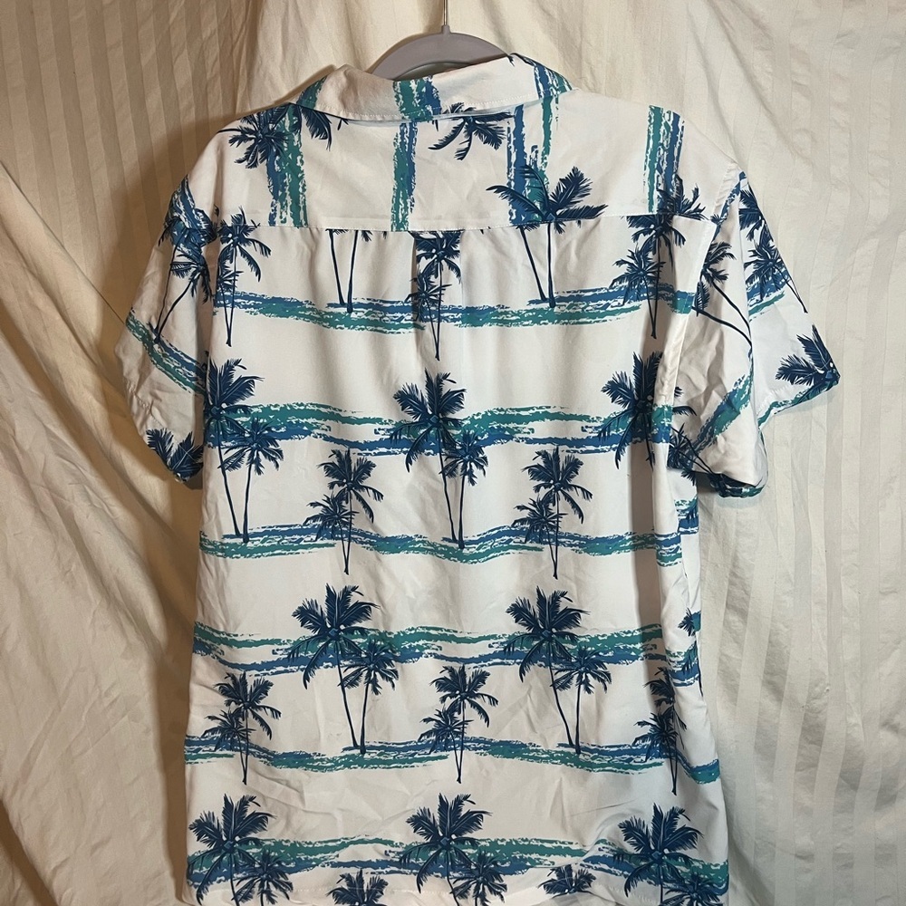 Sunsations Kids Small White Blue Palm Tree Stripe Short Sleeve Button Down Shirt - Picture 5 of 5